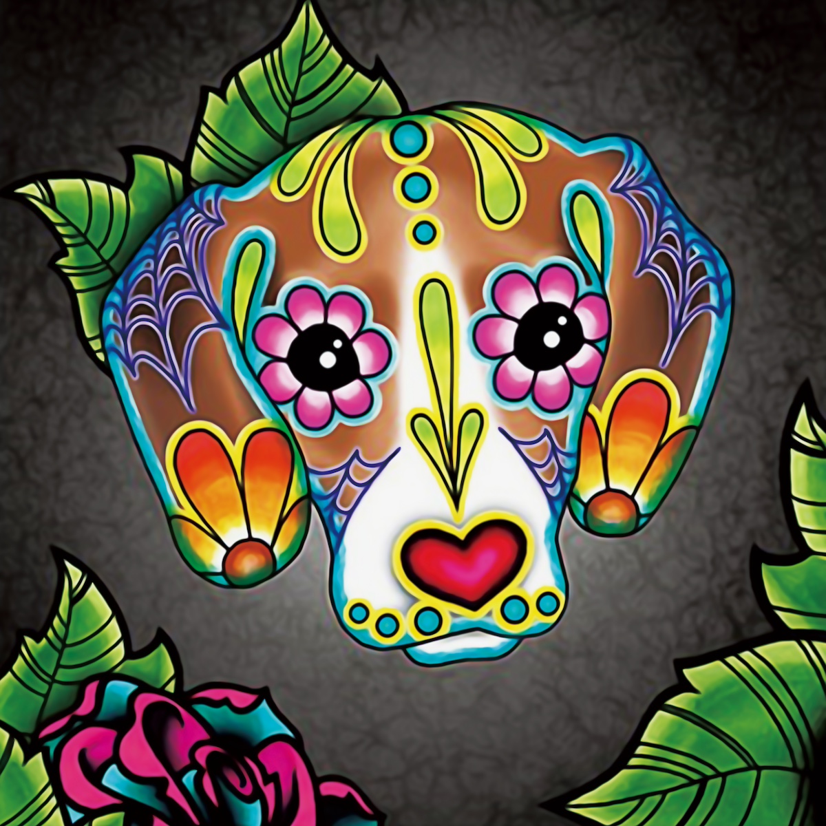 Diamantový obrázek 7D - Květinový pes 30 x 30 cm