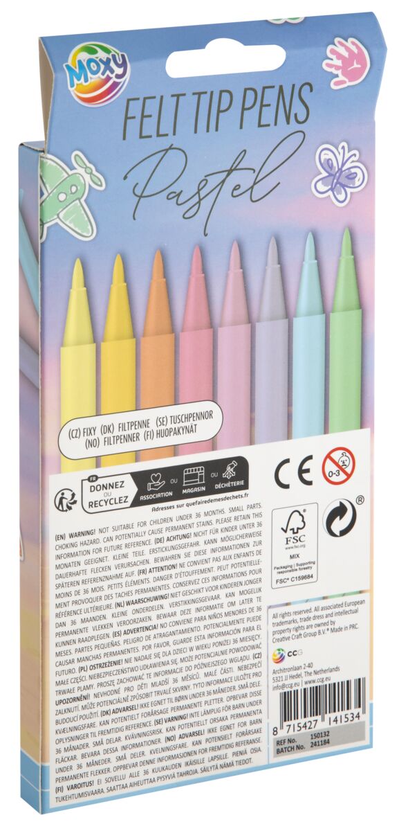Barevné fixy, pastelové - 8 ks