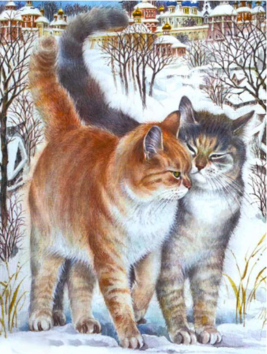 Diamantové malování Dvě kočky v zimě 30 x 40 cm