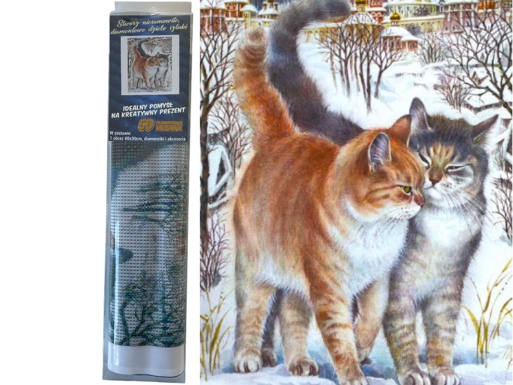 Diamantové malování Dvě kočky v zimě 30 x 40 cm