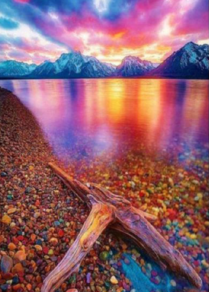 Diamantový obrázek - barevný západ slunce u jezera 30 x 40 cm