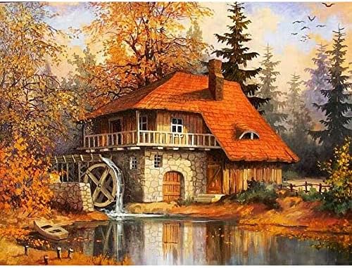 Diamantový obrázek Dům s mlýnem 30x40cm