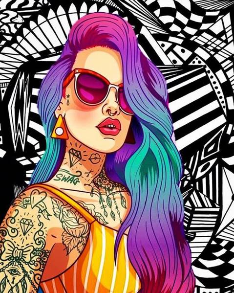 Diamantový obrázek Žena s tetováním 30x40cm