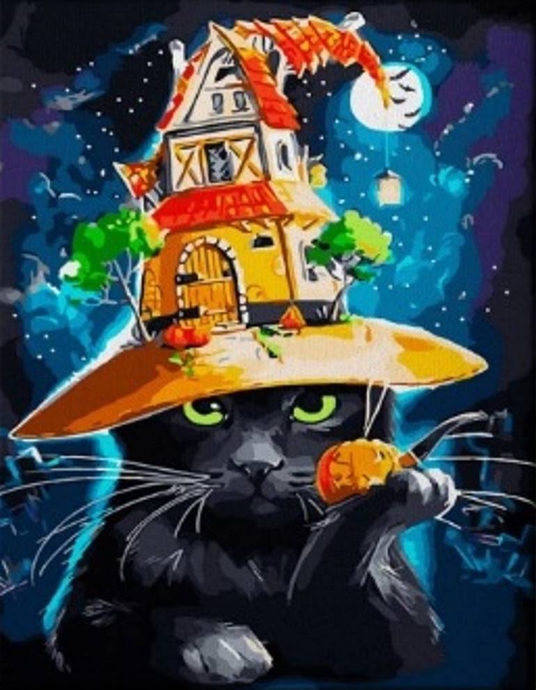 Diamantový obrázek Halloweenská kočka 30x40cm