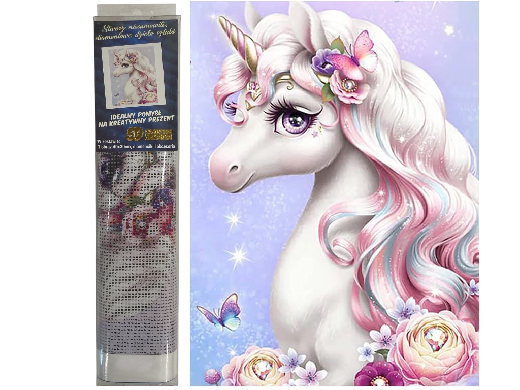 Diamantové malování - Unicorn a motýli 30 x 40cm