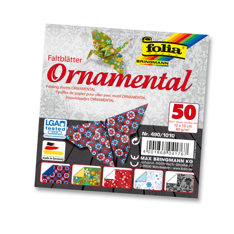 Papíry na origami 10x10 cm, 50 listů, 80 g/m², ORNAMENTAL