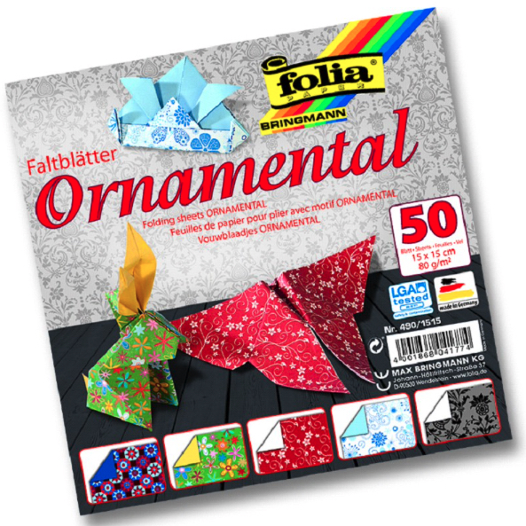 Papíry na origami 15x15 cm, 50 listů, 80 g/m², ORNAMENTAL