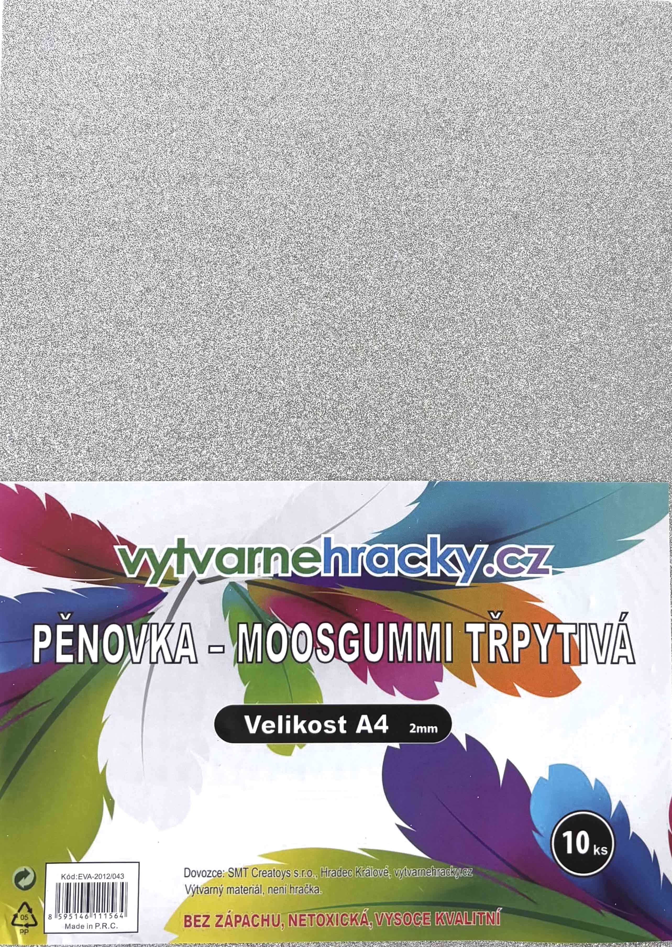 Třpytivá pěnovka - 10 ks, stříbrná, A4 - cca 2 mm