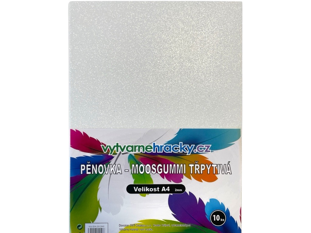 Třpytivá pěnovka - 10 ks, bílá, A4 - cca 2 mm