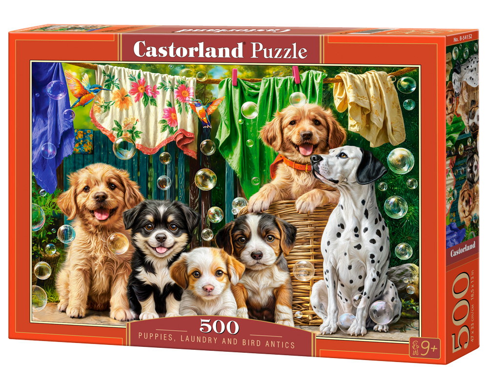 Puzzle Castorland 500 dílků - Puppies, Laundry and Bird Antics