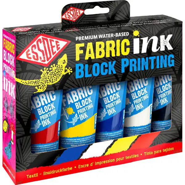 Sada textilních barev na linoryt - černá, bílá, červená, žlutá a modrá (5x100 ml)