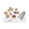 Dřevěná razítka v boxu, pastelky
