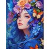 Diamantový obrázek - Žena s květinami a motýly ve vlasech 30x40 cm