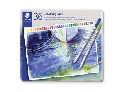 Umělecké akvarelové pastelky Staedtler Karat, plechová krabička, sada 36 barev