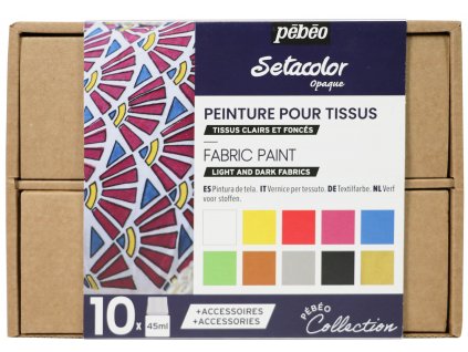 Barvy na textil Pébéo Setacolor Opaque sada I. 10 x 45 ml v kartonovém kufříku