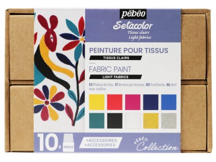 Barvy na textil Pébéo Setacolor Light Fabrics 10 x 45 ml v kartonovém kufříku