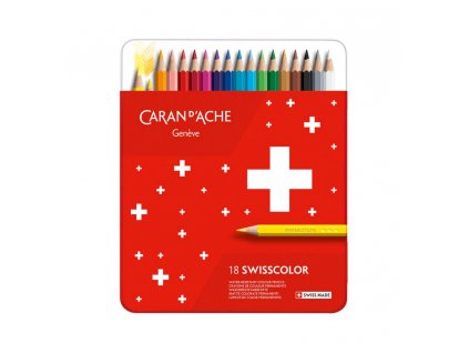 Caran D'ache Swisscolor permanentní pastelky 18 barev, plechová krabička