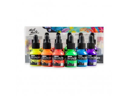 Mont Marte sada barevných akrylových inkoustů Premium FLUO, 6x20 ml