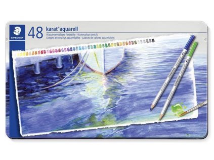 Umělecké akvarelové pastelky Staedtler Karat, plechová krabička, sada 48 barev