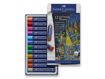 Olejové pastely Faber Castell, sada 12 ks metalických barev