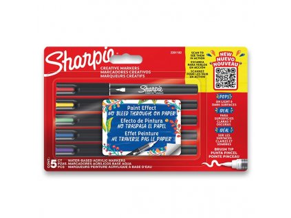 Akrylové popisovače Sharpie se štětcovým hrotem 5 barev