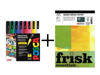 Sada 8 ks akrylových popisovačů Posca 3M 0,9 - 1,3 mm + blok Frisk A5 ZDARMA