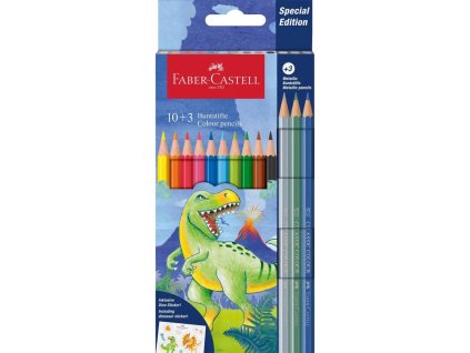Faber-Castell šestihranné pastelky, motiv Dinosaurus 10 + 3 barev + samolepky