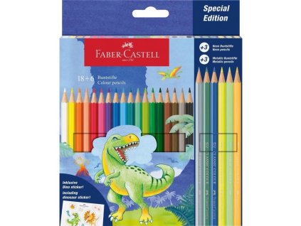 Faber-Castell šestihranné pastelky, motiv Dinosaurus 18 + 3 + 3 barev + samolepky