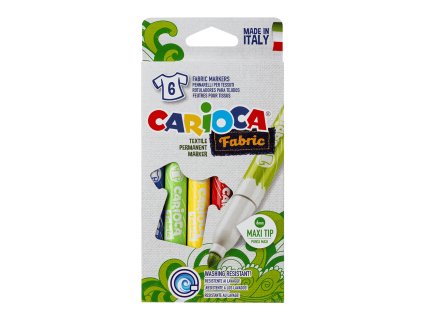 Textilní fixy Carioca 6 ks – maxi hrot na látku, permanentní barvy z Itálie