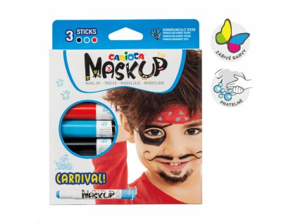 Carioca obličejové barvy Carnival v tyčince 3 ks – růžová, modrá, černá
