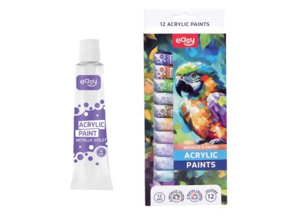 Akrylové barvy EASY sada 12 barevl – 6 metalických + 6 pastelových