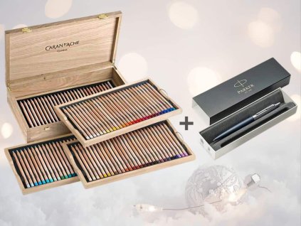 75455 10 premiove pastelky caran d ache luminance 6901 dreveny kufrik 112 ks parker jotter xl zdarma