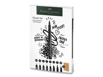 267102_Faber-Castell Pitt Artist Pen popisovače + skicář – sada 8+1 ks, černý