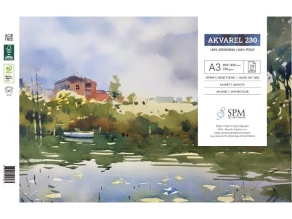 BL A3 AKV 230_AKVAREL akvarelový blok A3 230 g/m2 - hladký povrch, klížený karton