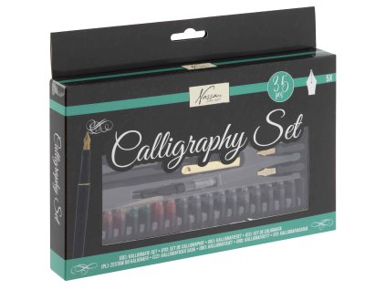 AR0972GE_Kaligrafická sada na lettering – 5 per, 5 hrotů, 20 bombiček
