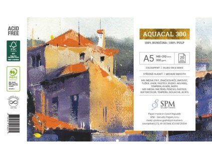 BL A5 AQU 300_Akvarelový blok Aquacal 300 - A5 300g/m² - 20 listů, český papír, celolepený