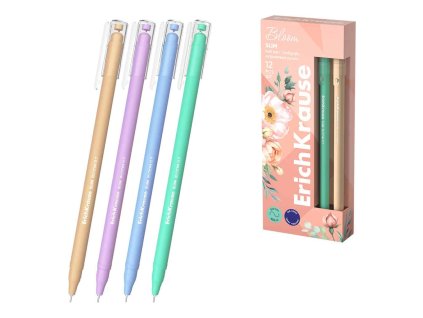 Sada kuličkových per ErichKrause Pastel Bloom – 0,7 mm, modrý inkoust, 12 ks