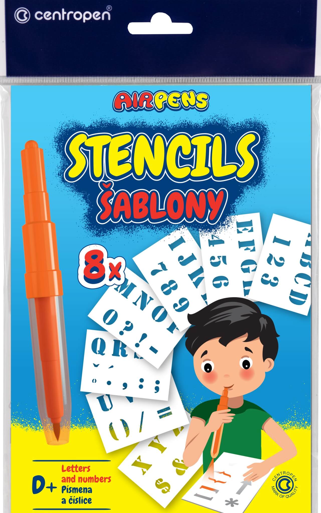 Levně Šablony k foukacím fixům, set D+ abeceda 8 ks