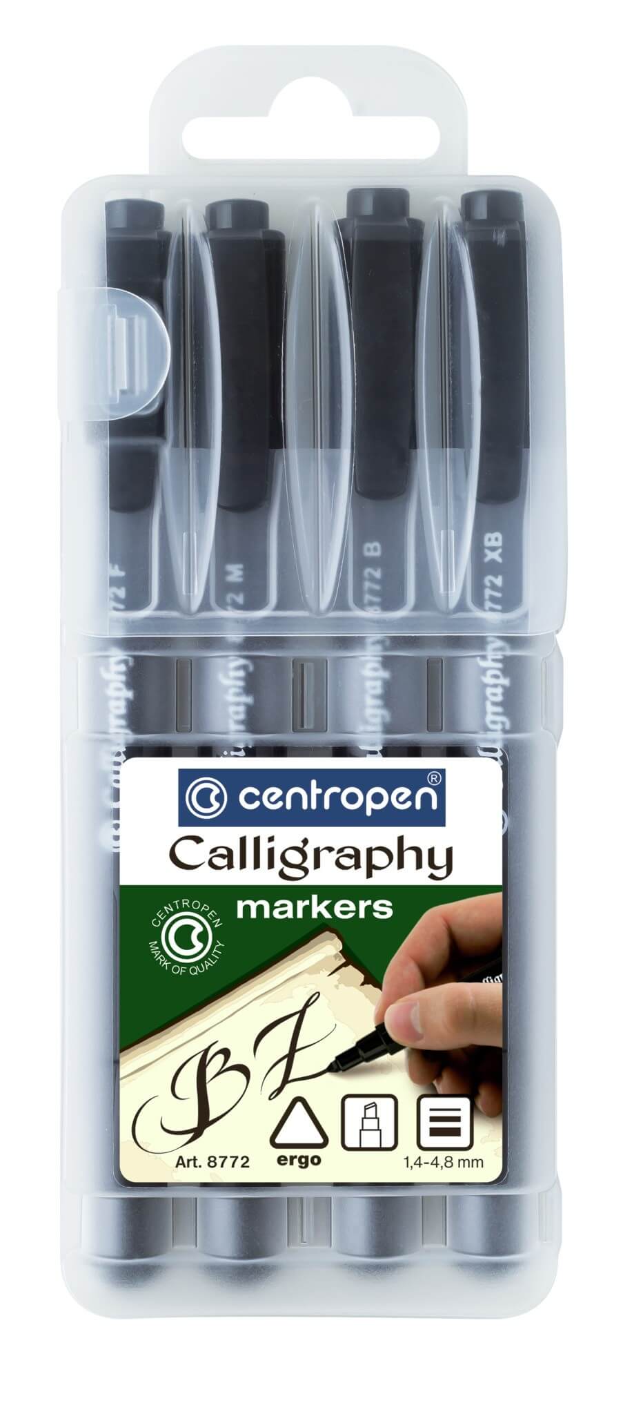 Levně Centropen Kaligrafické popisovače Centropen, sada 4 ks, 1,4 - 4,8 mm