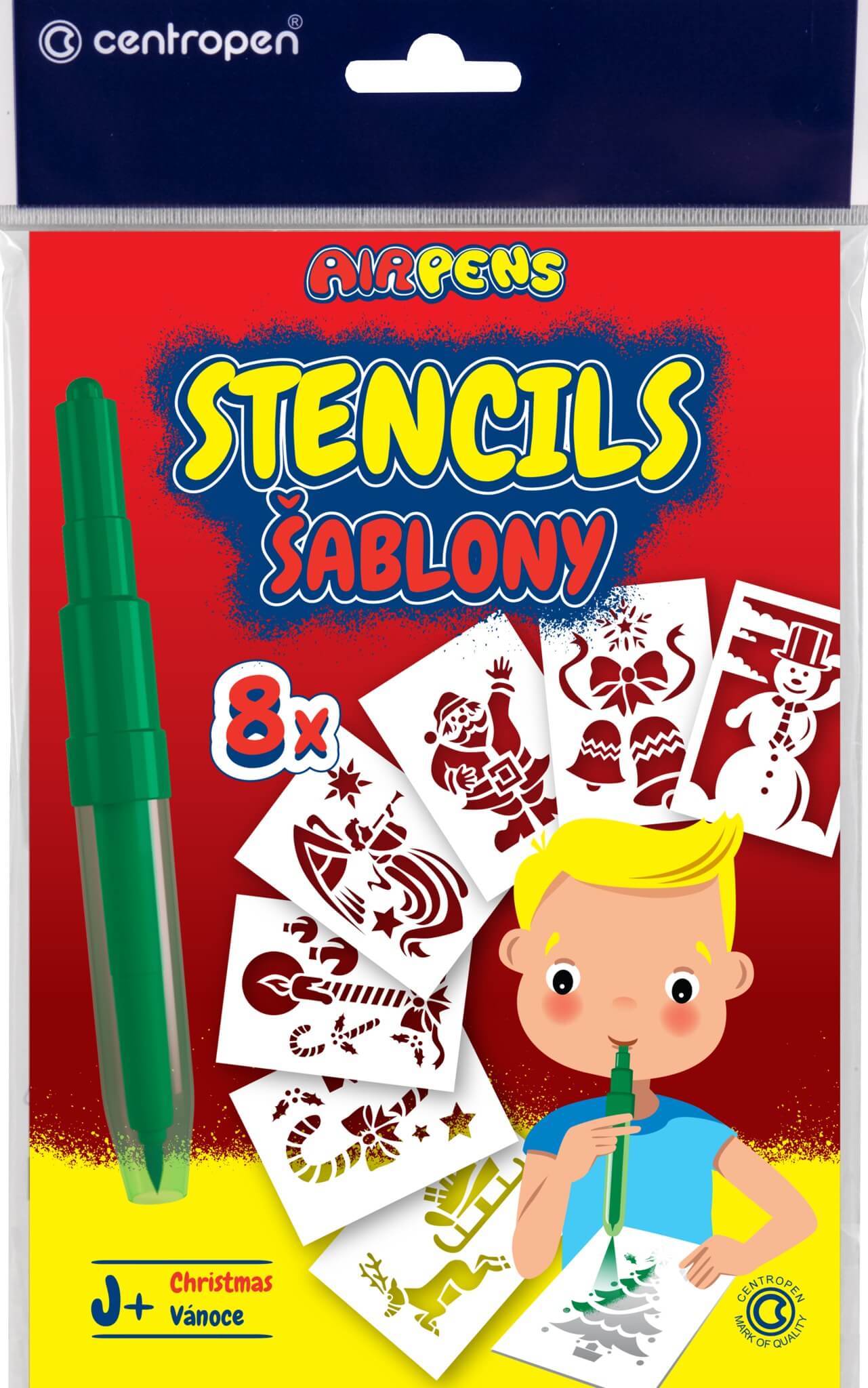 Šablony k foukacím fixům, set J+ Vánoce, 9 ks
