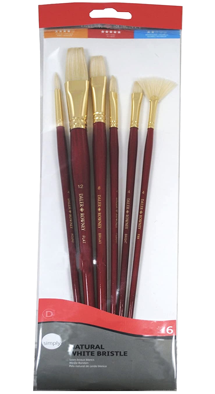 Levně Štětce Daler Rowney Simply bílá štětina dlouhé, sada 7 ks