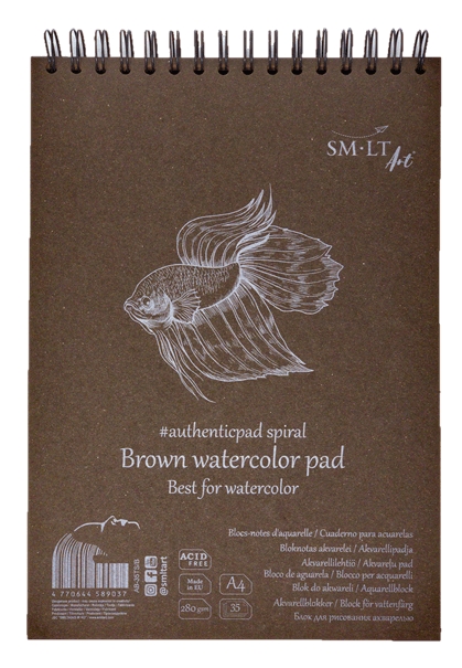 Levně SM.LT Hnědý akvarelový blok SMLT Brown Watercolor Pad A5 280 g, 20 listů