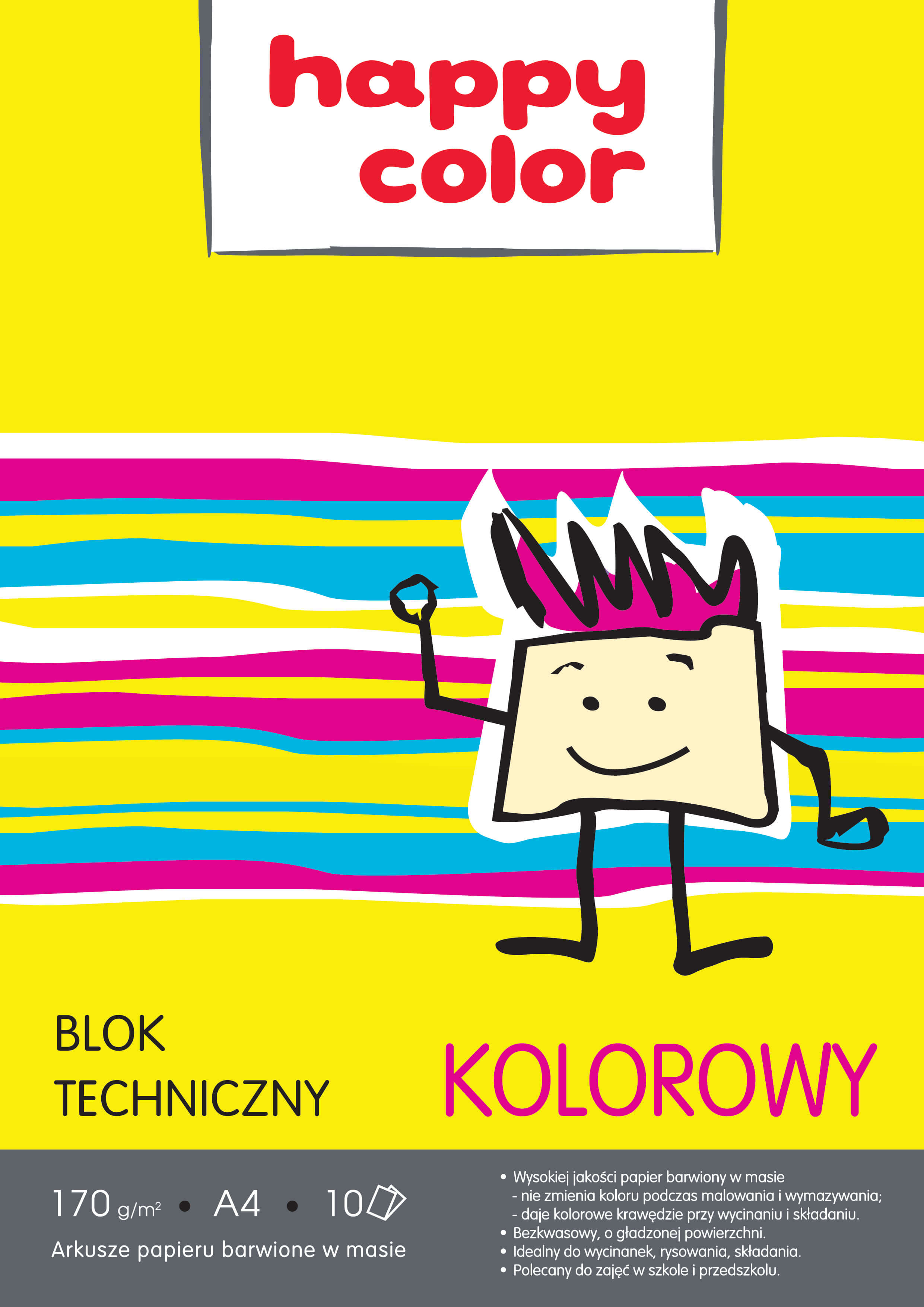 Levně Barevné papíry Blok Happy Color technický A4 170 g 10 listů