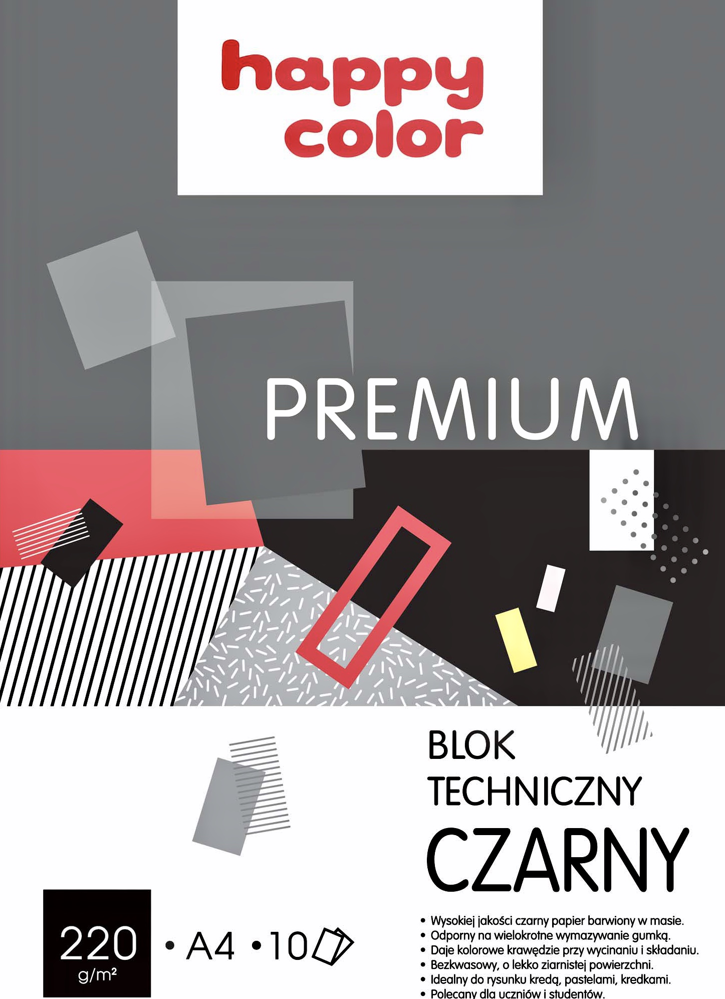 Levně Černý papír Blok Happy Color Premium technický A4 220 g 10 listů