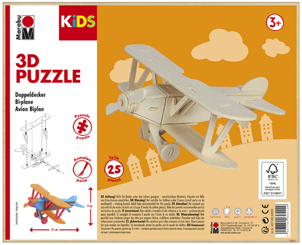 Levně Marabu MARA 3D puzzle dřevěné - letadlo dvoplošník
