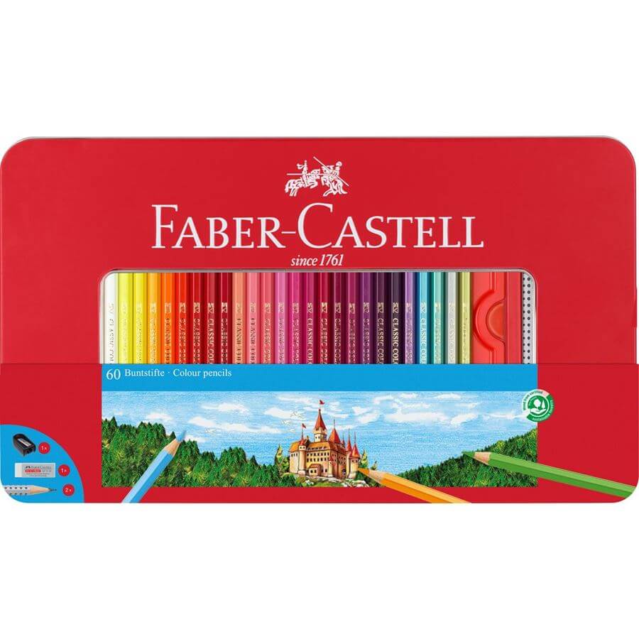 Faber-Castell Pastelky Faber Castell EKO 60 ks + tužka, guma, ořezávátko - kovové pouzdro