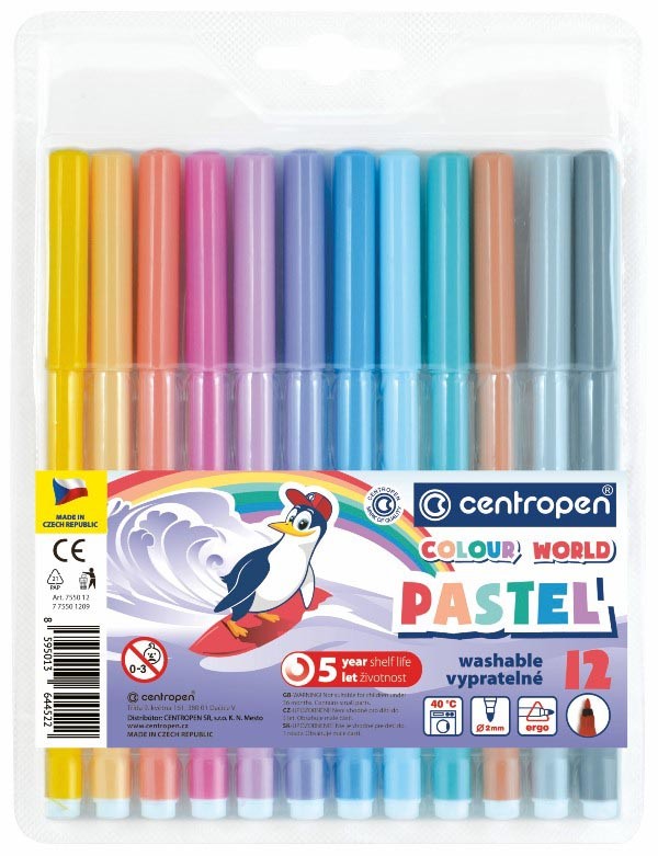 Levně Fixy Centropen sada 12 ks pastelové, vypratelné