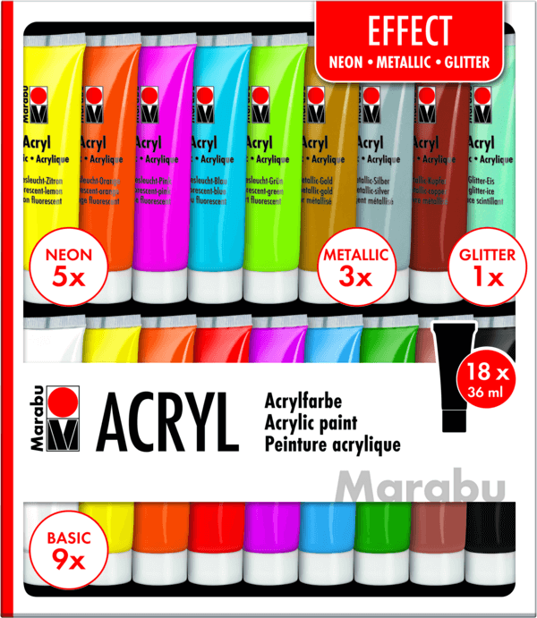 Levně Akrylové barvy Marabu Acryl Color sada 18 x 36 ml EFFECT