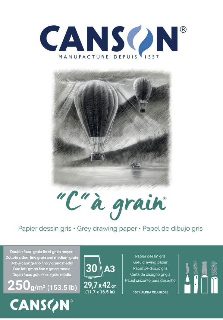 Levně Canson "C" A' GRAIN lepený 250g, A3 30l ŠEDÝ