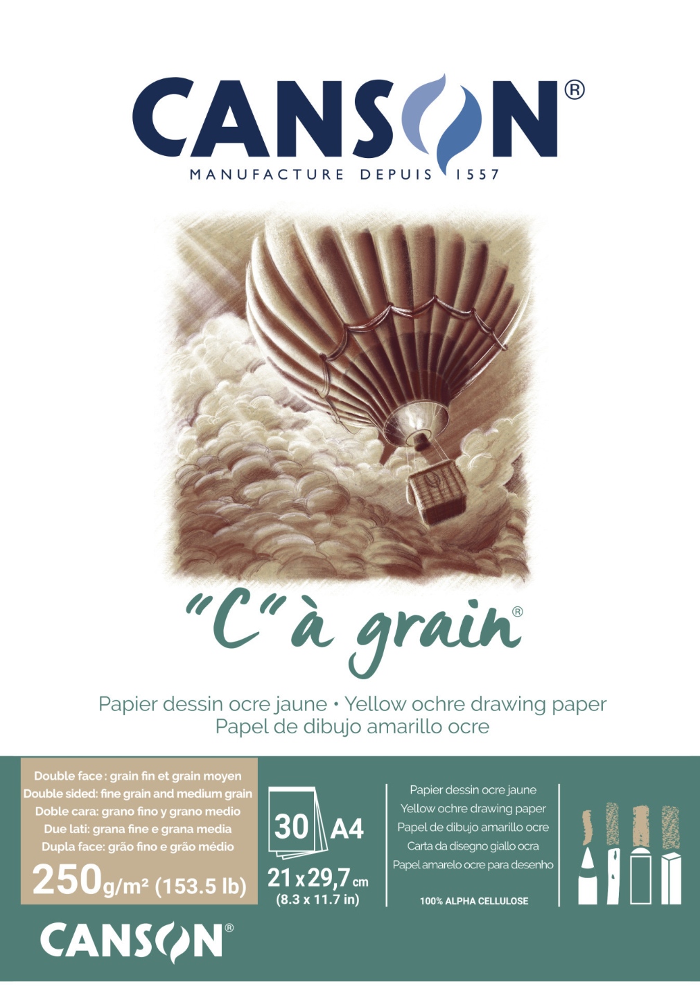 Levně Canson "C" A' GRAIN - lepený blok A4 250 g, 30 listů, okrově tónovaný